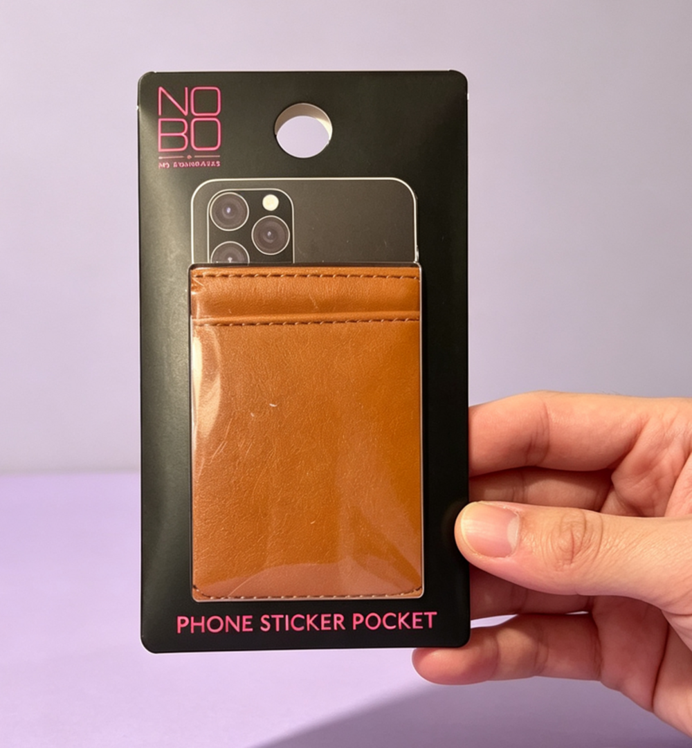 NOBO Tan Leather Phone Sticker Pocket Card Holder